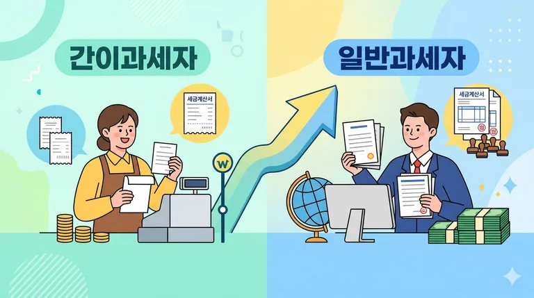 부가가치세 과세 유형별 차이점을 비교 분석하는 비즈니스 개념 일러스트