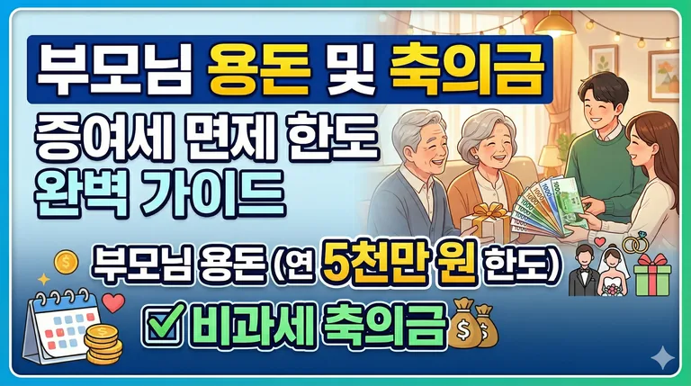 가족 간의 따뜻한 금전 전달과 세금 서류를 형상화한 일러스트